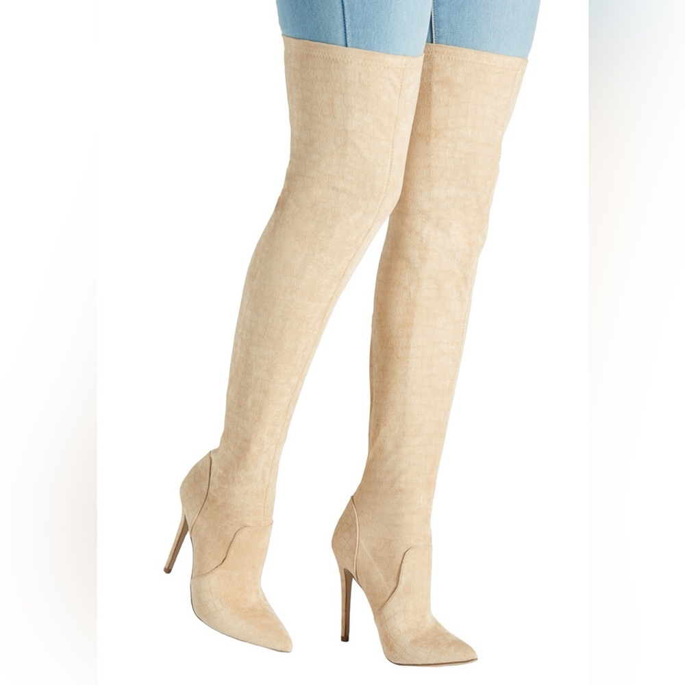 JustFab Cream Over the Knee Boots